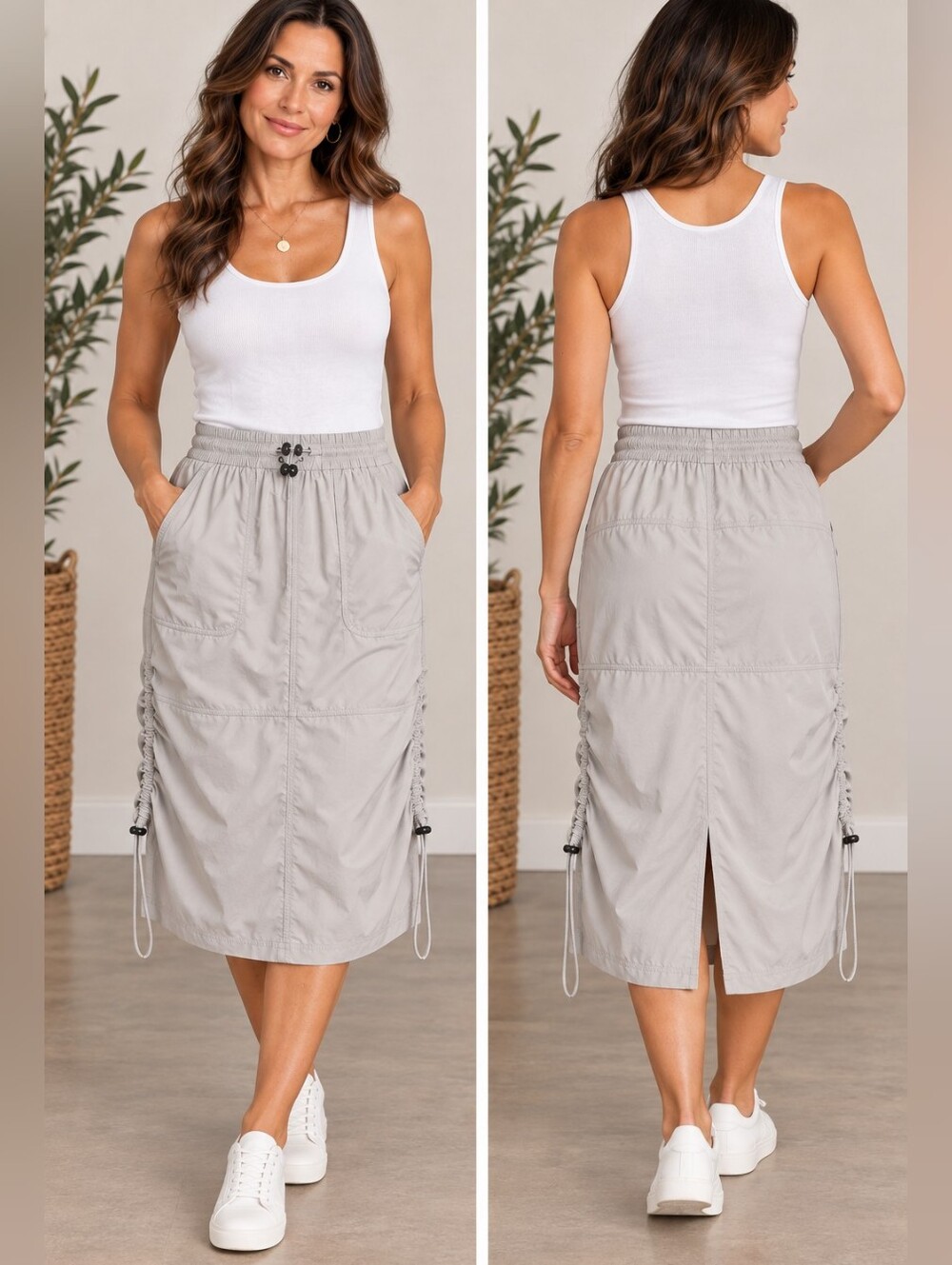 Wild Fable Utility Ruched Midi Skirt – Size Medium